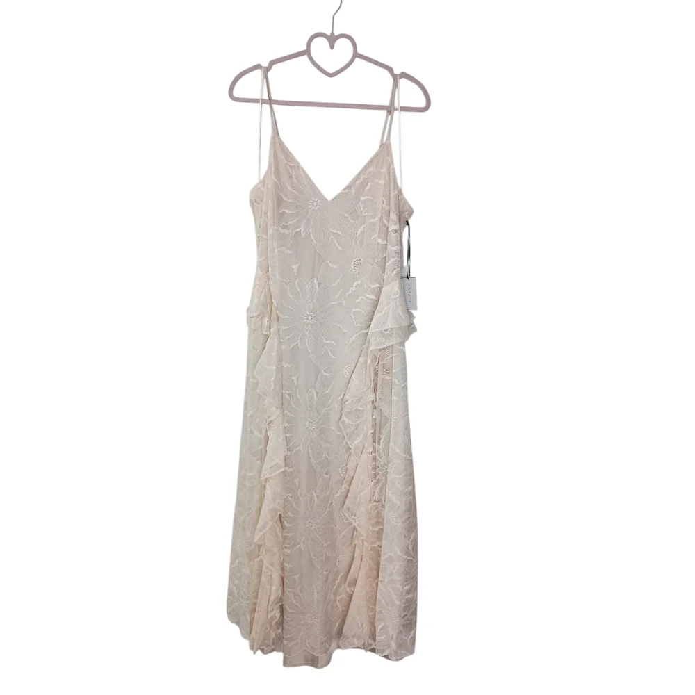 NWT 1. STATE Ruffle Lace Midi Dress In Light Cream Size 12 $149 - Picture 3 of 8